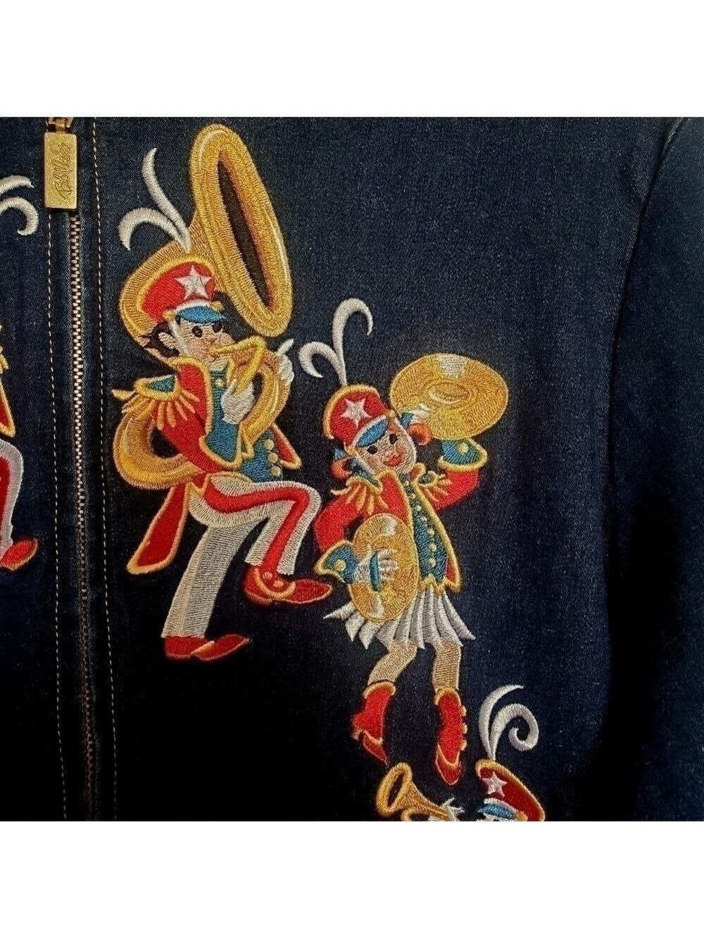 Bob Mackie Jacket Women (M) Marching Band Blue Denim Whimsical Patriotic July 4 - Picture 4 of 16